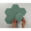 Sage green hexagonal tiles in a honeycomb pattern on Hexagon Timeless Jade mat 15x17