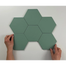 Sage green hexagonal tiles in a flower pattern on Hexagon Timeless Jade mat 15x17