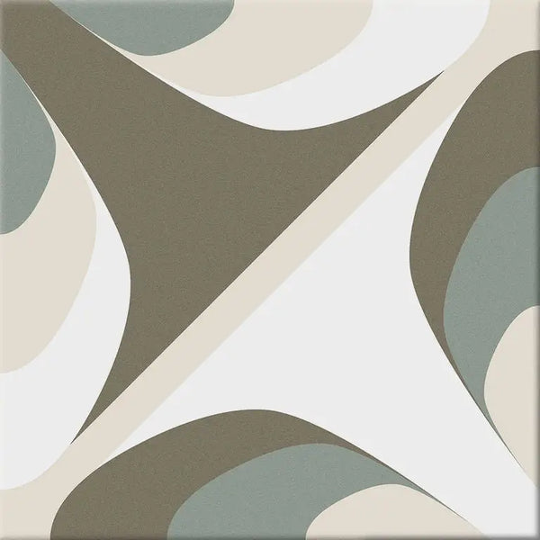 Abstract geometrisch patroon met witte, grijze en saliegroene tinten in Hidra Ona Warm 20x20