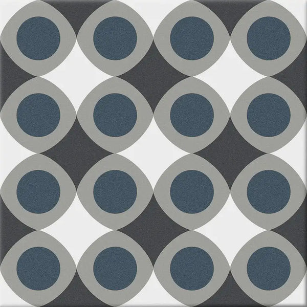 Geometric patroon van blauwe cirkels en grijze ringen voor Hidra Pop Cold 20x20