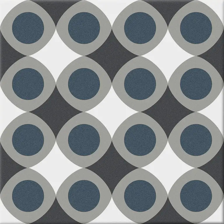 Geometrisch patroon van blauwe cirkels met grijze ringen in Pop Cold 20x20