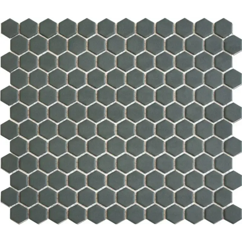 Dark groene hexagonale mozaïek tegels met lichte grijze voeg, HM23550 Camo Green Matt R11