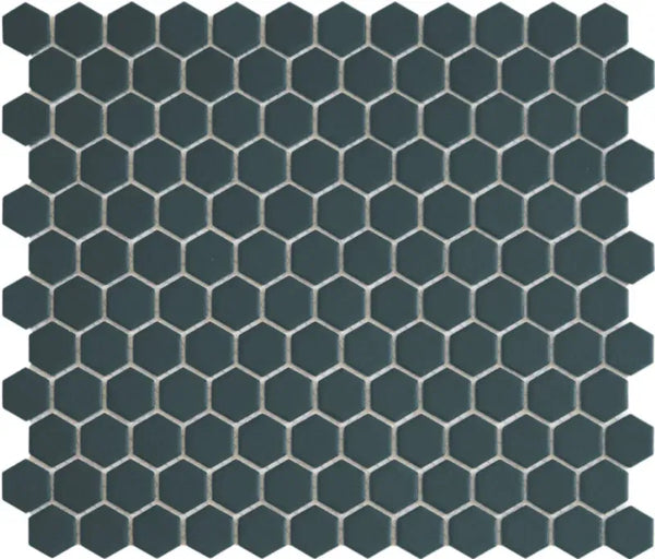 Dark teal hexagonale mozaïektegels met lichtgrijze voeg HM23710 Navy Blauw Matt R11