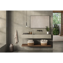 Moderne zwevende Hollstone Butter 60x60 badmeubel met rechthoekige spiegel en wandkraan
