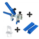 Blauwe tegel nivelleringstangen met clips en wiggen uit Jabo Leveling Systeem starterskit