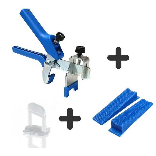 Blauwe tegel nivelleringstangen met clips en wiggen uit Jabo Leveling Systeem starterskit