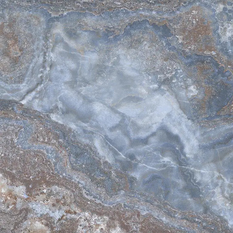 Polished Jewel Blue Pulido slab with blue-gray and brown patterns, 120x120 rett