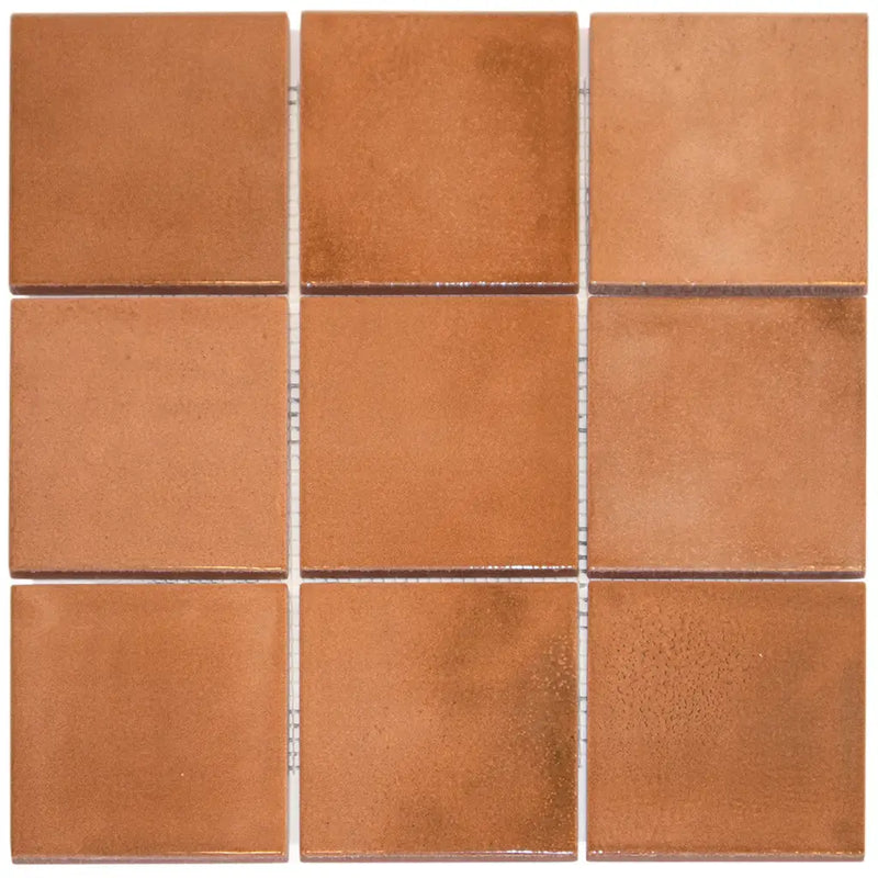 Terracotta tegels in 3x3 grid van KAG10012 Terra Glossy, perfect voor jouw kasba terra