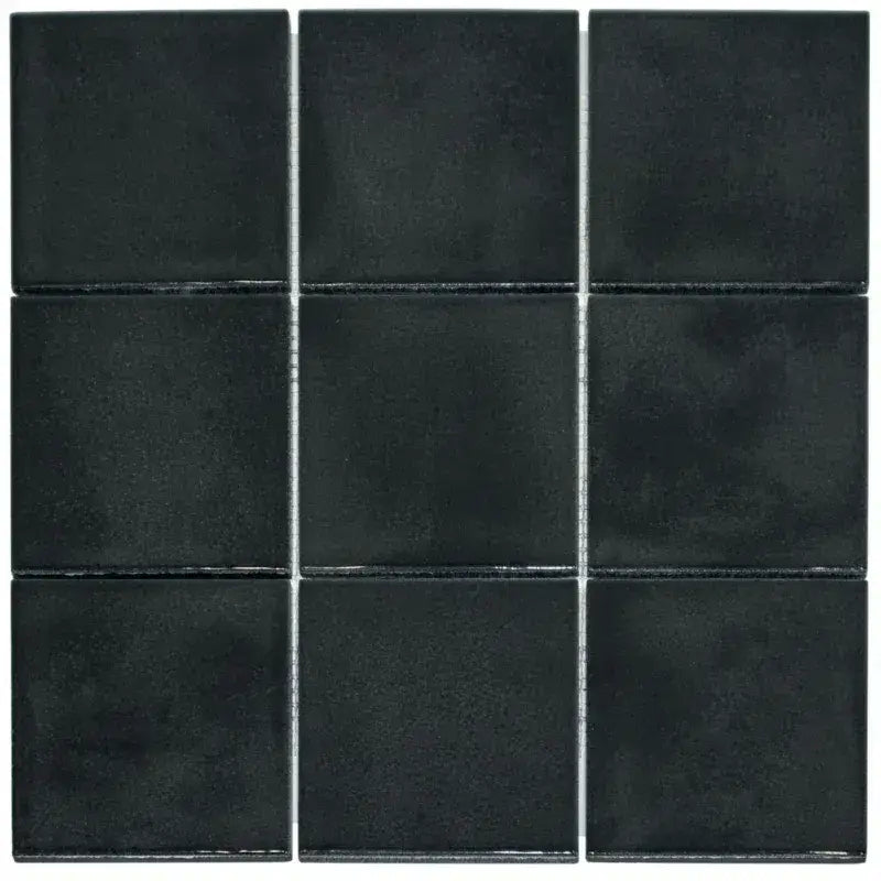 Nine zwarte glanzende keramische tegels kag10915 black glossy in een raster laid out