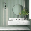 Floating marmeren wastafel met ronde spiegel en plant, Kalma Blue Lake 6x18,6 mat