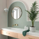 Moderne badkamer met Kalma Blue Lake 6x18, witte countertop en roze lades