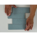 Vier blauwegrijze tegels in een verspringend patroon van Kalma Poeder Blauw 6x18