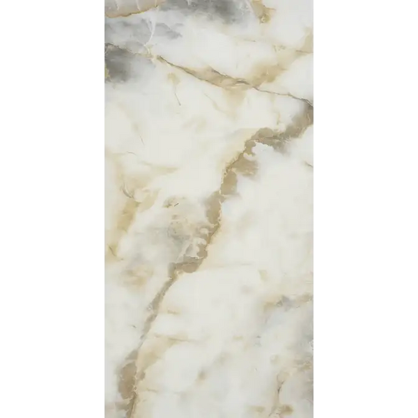 Kalsedon Glans 60x120 cm tegel met witte marmerlook, grijze aders en natuurlijke textuur