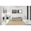 Moderne floating badkamer met Kerabo wit mat gerectificeerd 40x120 en blauwe dubbele wastafel