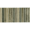 Een set van tien verticale keramische kit kat musgo glossy tegels in gedempte groene en beige tinten met subtiele textuur