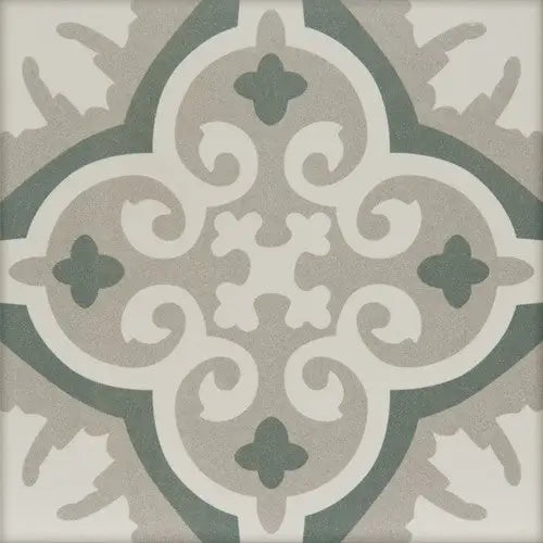 Decoratieve saliegroene bloemen tegel uit de mooie collectie 20x20, La Madeleine Ancelina