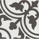 Zwart-wit decoratieve tegelpatroon met bloemmotieven uit de mooie collectie 20x20