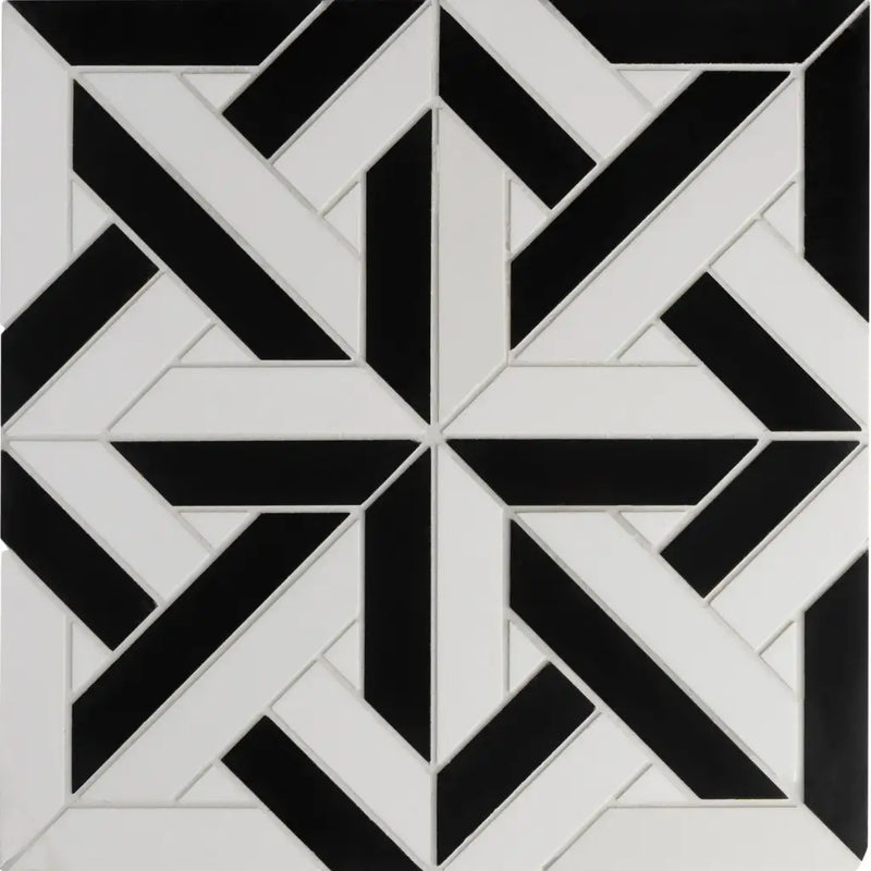 Zwarte en witte keramische lando 30x30 cm vloertegels met strak geometrisch sterpatroon perfect voor wandtegels