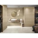 Moderne zwevend badkamermeubel met ronde spiegel en hanglampen, Larchwood Alder 30x90