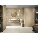 Moderne zwevende badkamerkast met ronde spiegel en hanglampen, Larchwood Alder 40x120