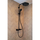 Matte zwarte regen douchekop met handdouche in de Larchwood Zig Alder 40x120 rett