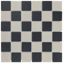 Checkerboard patroon mosaïektegels in zwart en crème voor LO10101017 Chessboard Matt R11
