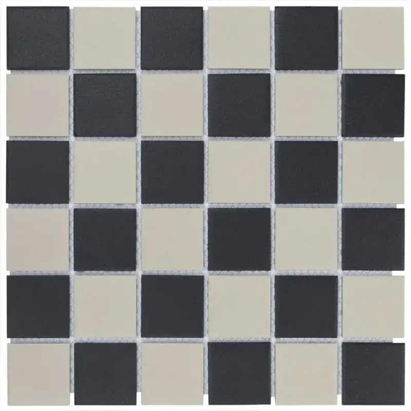 Checkerboard patroon mosaïektegels in zwart en crème voor LO10101017 Chessboard Matt R11