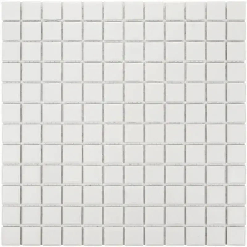 Super White Matt R11 LO2310S Super White tegel met witte vierkante mosaik en lichte grijze voeg