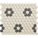 Hexagonale mozaïektegel met witte zwarte bloemen en bloemmotief in grijs