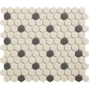 Hexagonale mozaïektegels in licht beige en donkergrijs met white black dots