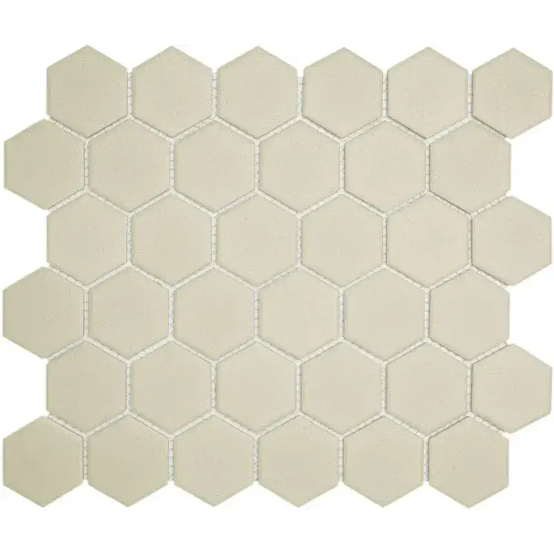 Light beige hexagonale mozaïektegels met witte voeg voor LOH1010 White Matt R11