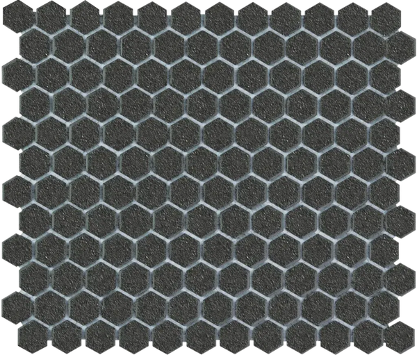 Dark grey hexagonale mozaïek tegels met lichtgrijze voeg, LOH2017 Black Matt R11