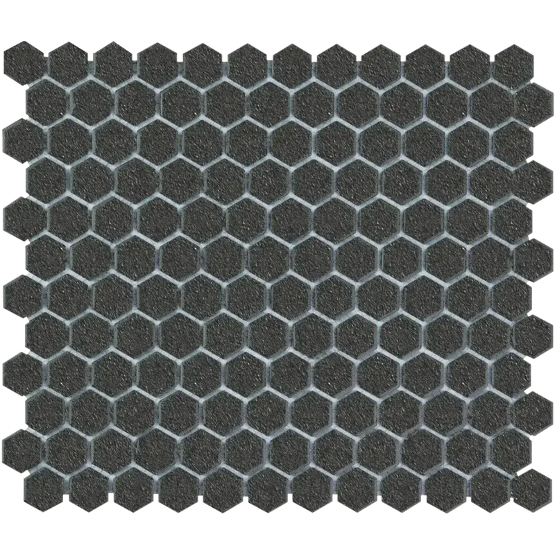 Dark grey hexagonale mozaïek tegels met lichtgrijze voeg, LOH2017 Black Matt R11