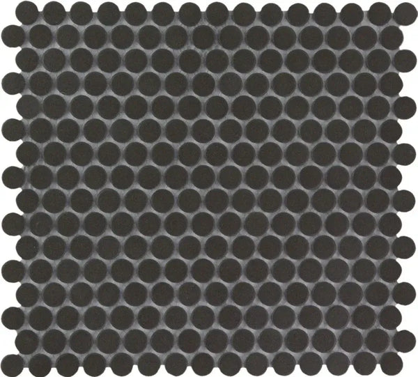 Matte zwarte penny rond mozaïektegel LOP2017 Black Matt R11 voor een strakke look