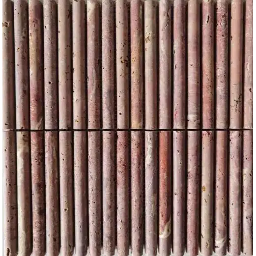 Textured roze en bruin fluwelen travertin terracotta tegels Lulu Travertin Terracotta Flute