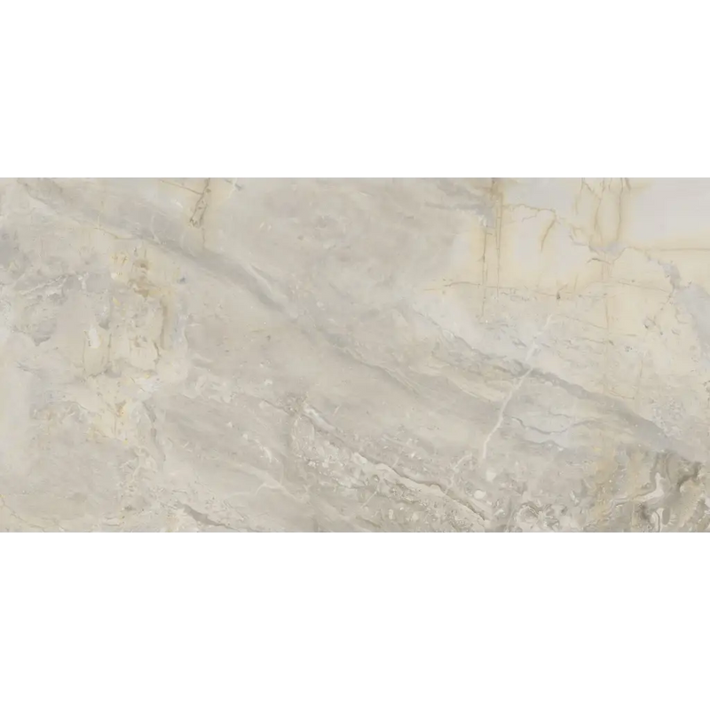 Smooth marbled stone surface with gray and cream veining in Luxury Beige Gepolijst 60x120