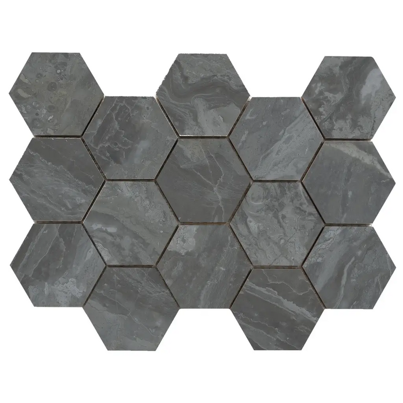 Hexagonale slate-grijze tegels in honingraatpatroon van Luxury Hexagon Mozaiek Ample Dark Gepolijst