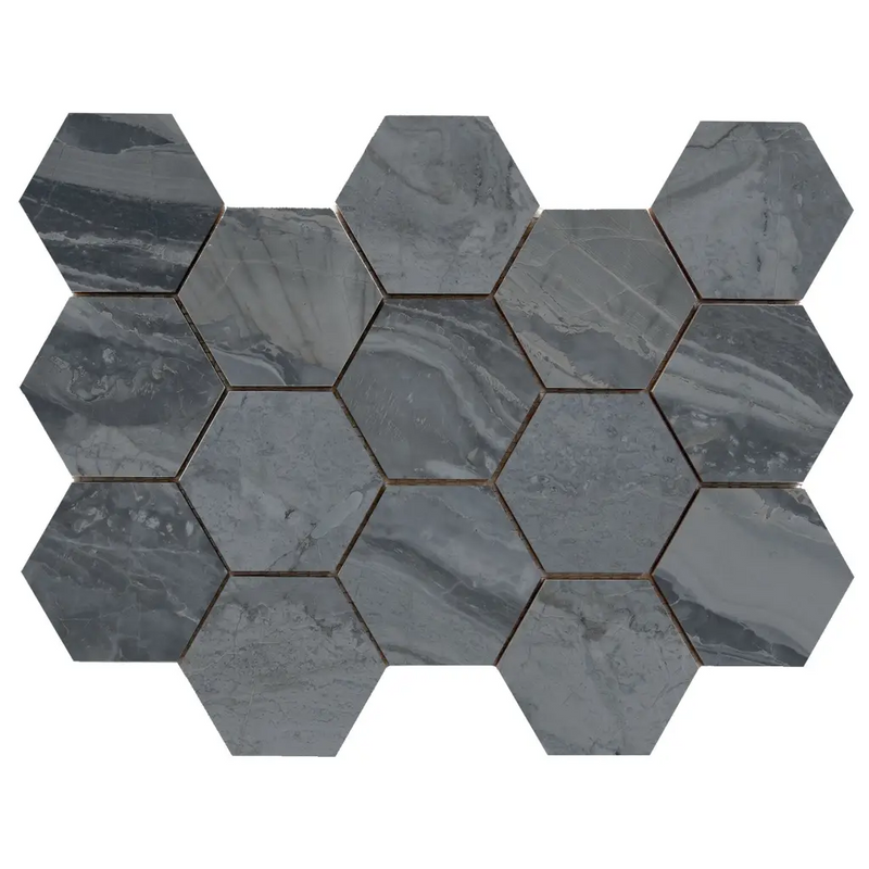 Hexagon grijze marmeren tegels in honingraatpatroon van Luxury Hexagon Mozaiek Ample Dark gepolijst