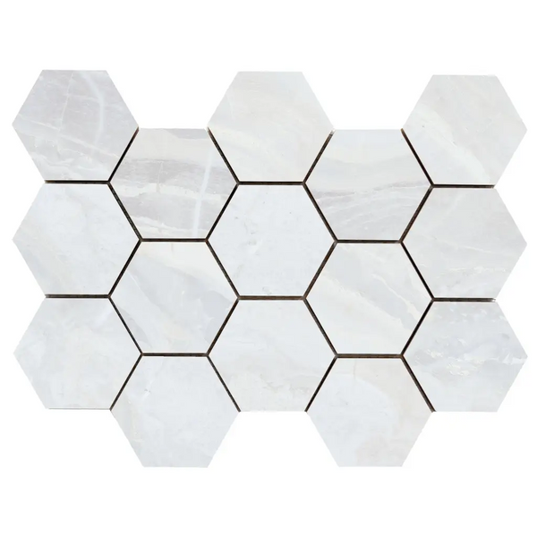 Witte hexagon mozaiek Ample White in honingraatpatroon, luxe en stijlvol