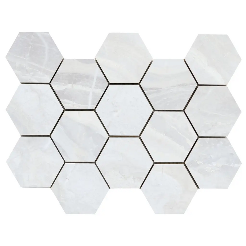 Witte hexagon mozaiek Ample in honingraatpatroon, luxe design voor elke ruimte