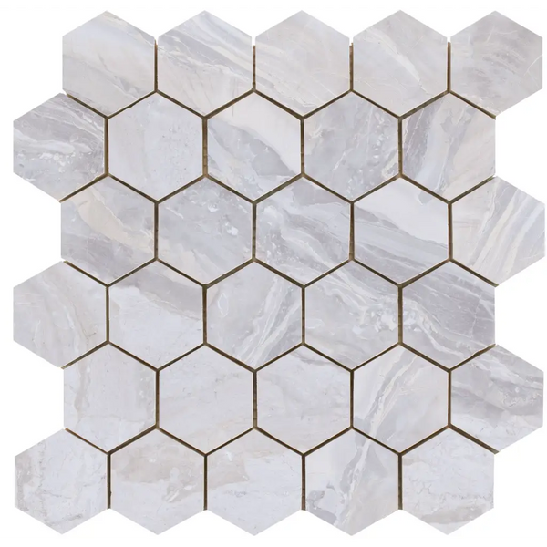 Luxurious hexagon mozaiek in wit, perfect voor stijlvolle interieurs