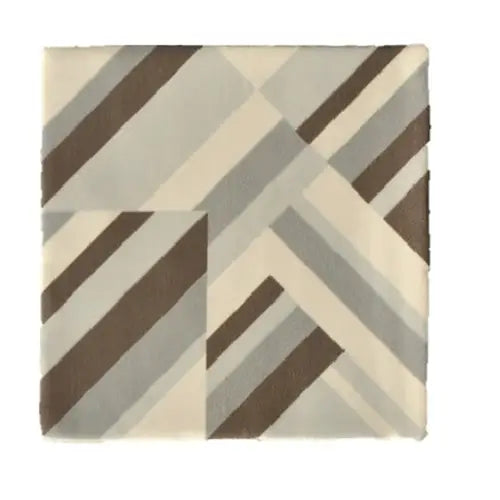 Geometrisch patroon tegel met diagonale bruine, grijze en crème strepen, Madelaine Decor-1 13x13