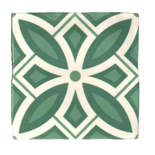 Decoratieve keramische tegel met groen-wit geometrisch bloemmotief Madelaine decor-29 13x13