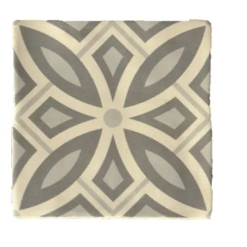 Decorative ceramic tile Madelaine Decor-4 met grijs en crèmekleurig bloemmotief