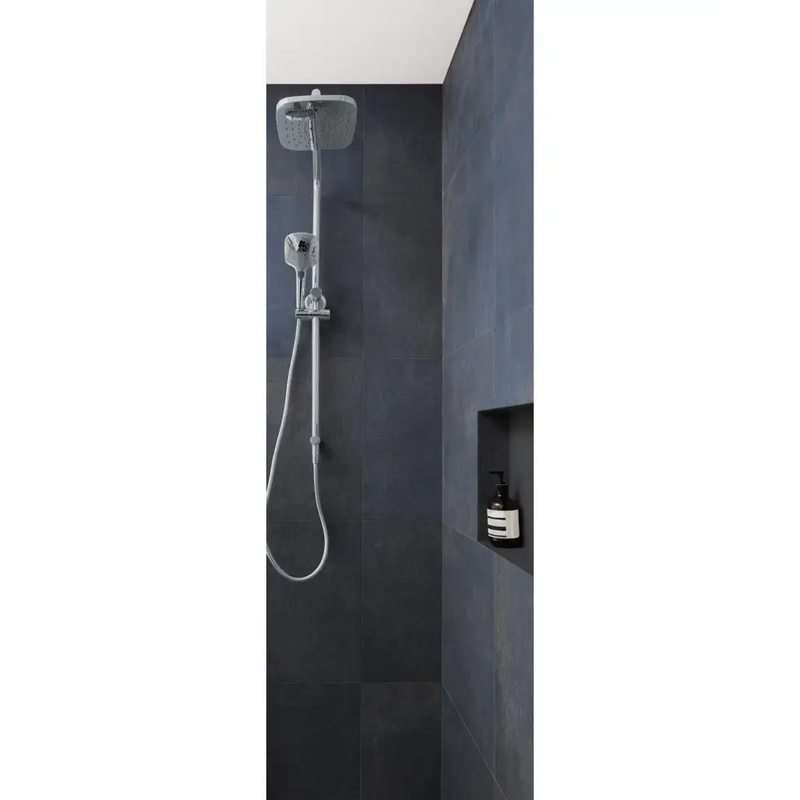 Moderne regen douchekop met handdouche op donkere wand, Magnetic Blue 60x60 Rett