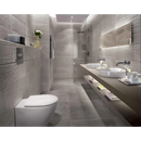 Moderne badkamer met Maku Grey wandtegel 25x75 rett en zwevende wastafel