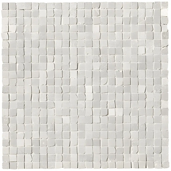 Witte mozaïektegels in een grid voor Maku Light Micro Mosaico mat anticato