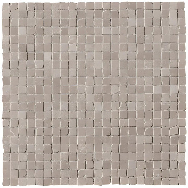 Beige micro mosaico mat met onregelmatige vierkante tegels in een grid patroon