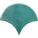 Fanvormige turquoise keramische tegel Malaga Escama Verde Azulado met textuur