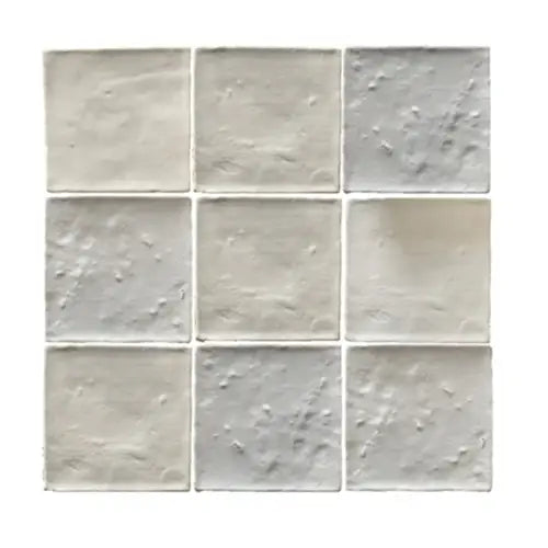 Negen textuurrijke ceramic tiles in een 3x3 grid van Maroc Blanc Mate